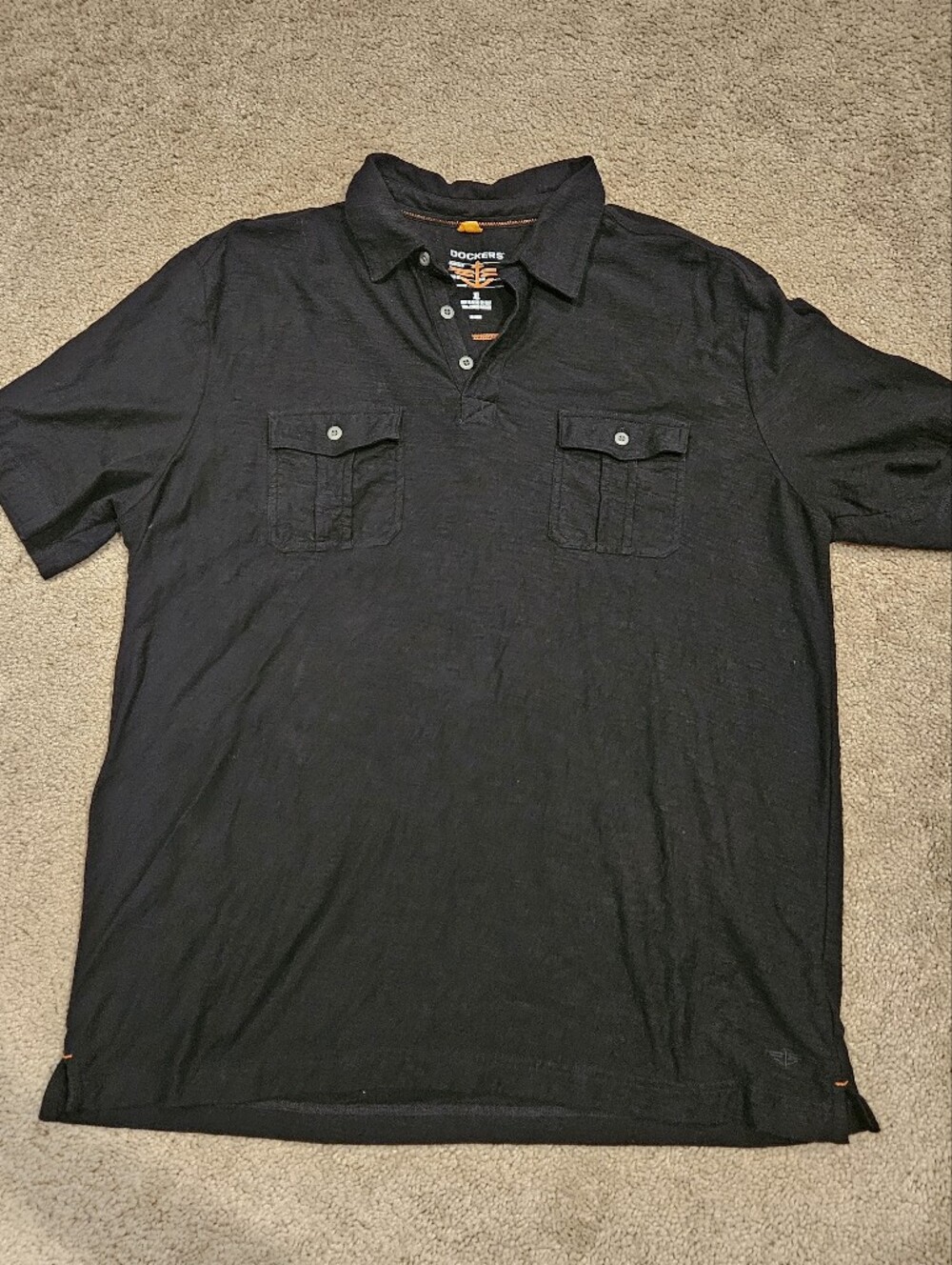 Dockers Men’s Black Short Sleeve Polo with Dual Chest Pockets
